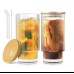 Highball Crystal Ribbed Glasses with Bamboo Lid & Straws – 4pcs Set Highball Crystal Ribbed Glasses with Bamboo Lid & Straws – 4pcs Set