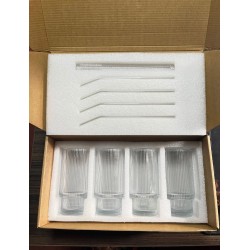 Highball Crystal Ribbed Glasses with Bamboo Lid & Straws – 4pcs Set
