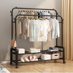Double Pole Clothing Rack with Wheels & Shoe Rack Double Pole Clothing Rack with Wheels & Shoe Rack