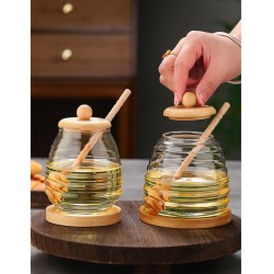 Glass Honey Storage Jar with Wooden Lid Glass Honey Storage Jar with Wooden Lid