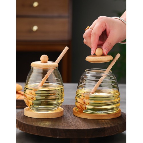 Glass Honey Storage Jar with Wooden Lid