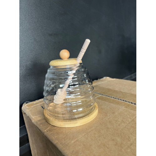 Glass Honey Storage Jar with Wooden Lid Glass Honey Storage Jar with Wooden Lid