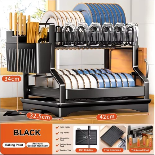 Kitchen Dish Bowl Drainer Rack with Drain Basket