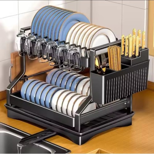 Kitchen Dish Bowl Drainer Rack with Drain Basket