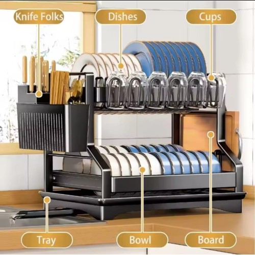 Kitchen Dish Bowl Drainer Rack with Drain Basket