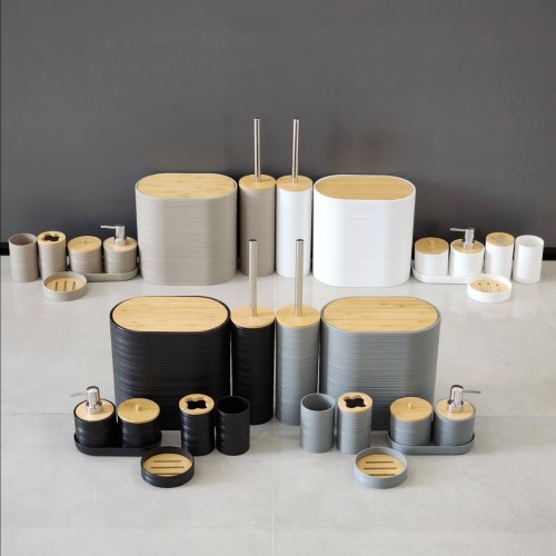 8pcs Luxury Bamboo Plastic Bathroom Accessories Set 8pcs Luxury Bamboo Plastic Bathroom Accessories Set