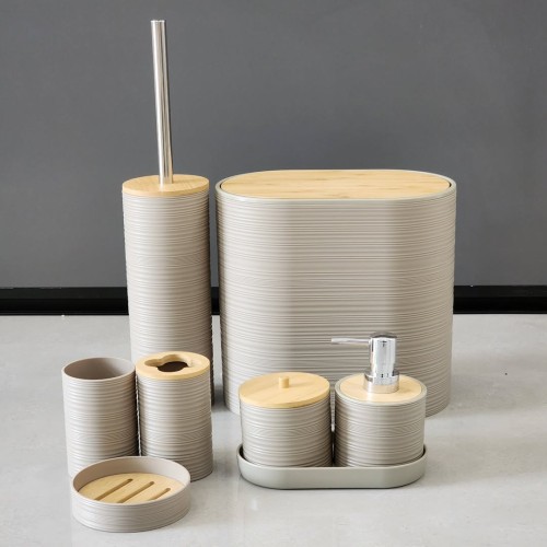 8pcs Luxury Bamboo Plastic Bathroom Accessories Set 8pcs Luxury Bamboo Plastic Bathroom Accessories Set
