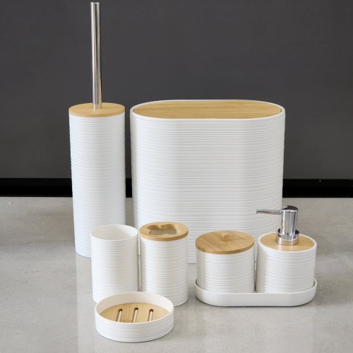 8pcs Luxury Bamboo Plastic Bathroom Accessories Set 8pcs Luxury Bamboo Plastic Bathroom Accessories Set