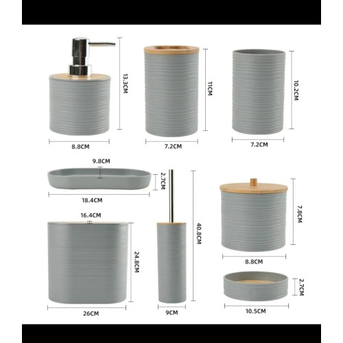 8pcs Luxury Bamboo Plastic Bathroom Accessories Set 8pcs Luxury Bamboo Plastic Bathroom Accessories Set