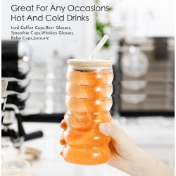 Ripple Wave Glass Cup with Bamboo Lid – 500ml