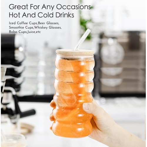 Ripple Wave Glass Cup with Bamboo Lid – 500ml Ripple Wave Glass Cup with Bamboo Lid – 500ml