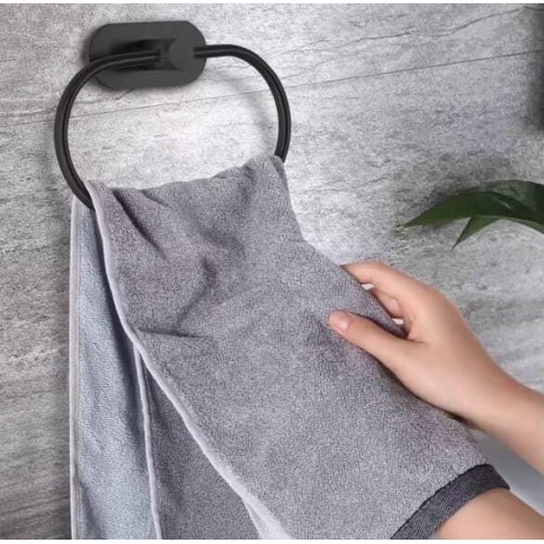 Self-Adhesive Towel Ring – Black & Silver