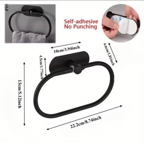 Self-Adhesive Towel Ring – Black & Silver