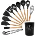 12 Pcs Silicone Cooking Utensils Set with Wooden Handle – Pink 12 Pcs Silicone Cooking Utensils Set with Wooden Handle – Pink