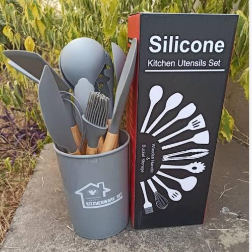 12 Pcs Silicone Cooking Utensils Set with Wooden Handle – Pink 12 Pcs Silicone Cooking Utensils Set with Wooden Handle – Pink