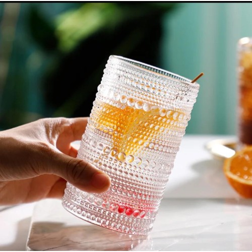 High Borosilicate Embossed Water/Juice Glasses – Durable & Stylish Drinkware