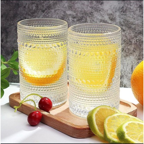 High Borosilicate Embossed Water/Juice Glasses – Durable & Stylish Drinkware