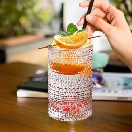 High Borosilicate Embossed Water/Juice Glasses – Durable & Stylish Drinkware