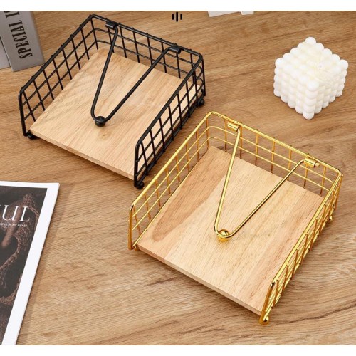 Luxury Metallic Serviette Holder with Bamboo Base Luxury Metallic Serviette Holder with Bamboo Base