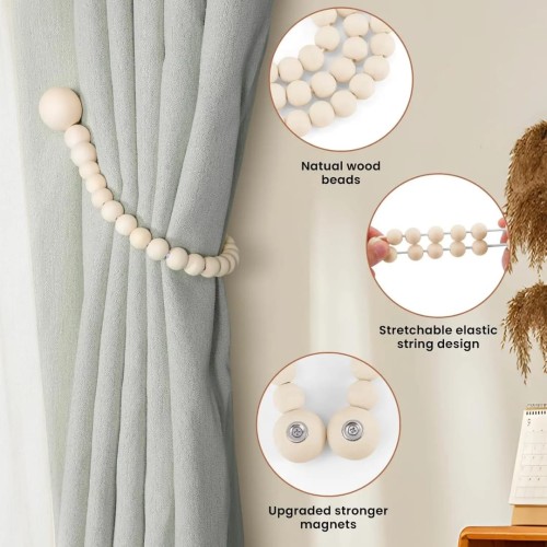 Magnetic Wooden Beads Curtain Tiebacks – 2pcs Magnetic Wooden Beads Curtain Tiebacks – 2pcs