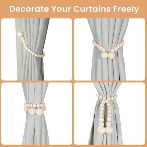 Magnetic Wooden Beads Curtain Tiebacks – 2pcs Magnetic Wooden Beads Curtain Tiebacks – 2pcs