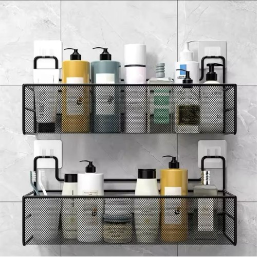 Large Mesh Bathroom Rack with Self Adhesive Stickers – Space-Saving Bathroom Organizer Large Mesh Bathroom Rack with Self Adhesive Stickers – Space-Saving Bathroom Organizer