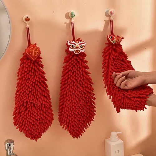 Red Chenille Hand Towels – Soft & Quick-Drying