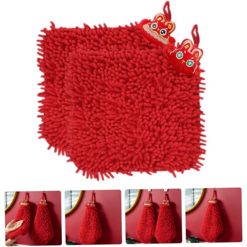 Red Chenille Hand Towels – Soft & Quick-Drying
