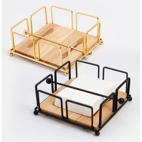 Luxury Metallic Serviette Holder with Bamboo Base