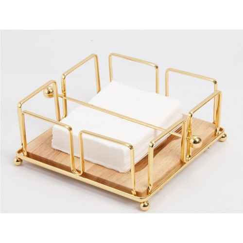Luxury Metallic Serviette Holder with Bamboo Base Luxury Metallic Serviette Holder with Bamboo Base