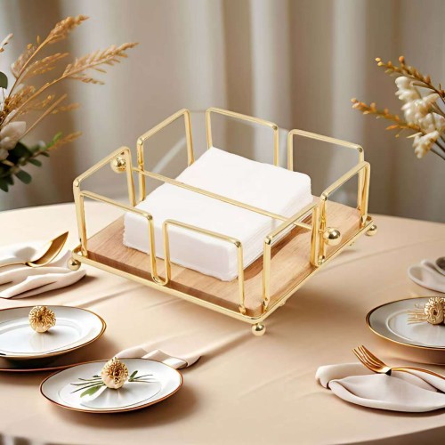 Luxury Metallic Serviette Holder with Bamboo Base Luxury Metallic Serviette Holder with Bamboo Base