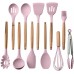 12 Pcs Silicone Cooking Utensils Set with Wooden Handle – Pink