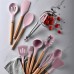 12 Pcs Silicone Cooking Utensils Set with Wooden Handle – Pink