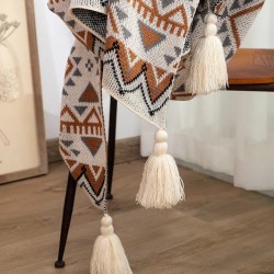 Nordic Bohemian Knitted Throw Blanket with Tassels
