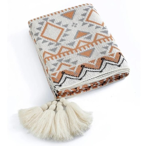 Nordic Bohemian Knitted Throw Blanket with Tassels