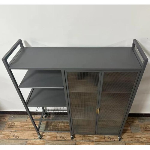 Multi-Functional Kitchen Storage Rack with Visible Doors and Metal Handles