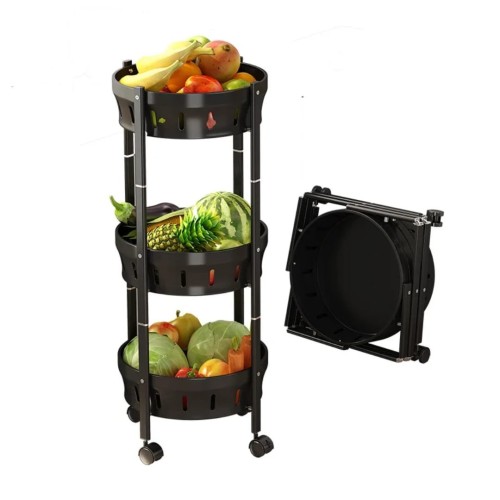 Foldable Rotating Vegetable/Fruit Rack with Lockable Wheel Foldable Rotating Vegetable/Fruit Rack with Lockable Wheel