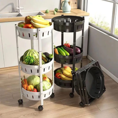 Foldable Rotating Vegetable/Fruit Rack with Lockable Wheel Foldable Rotating Vegetable/Fruit Rack with Lockable Wheel