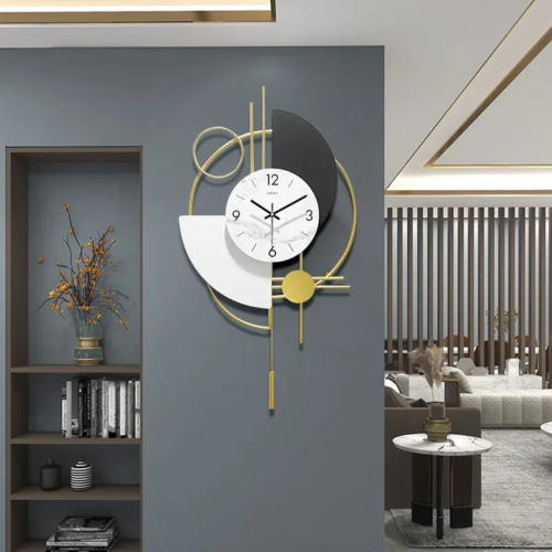 Modern metal geometric silent wall clock with a pendulum