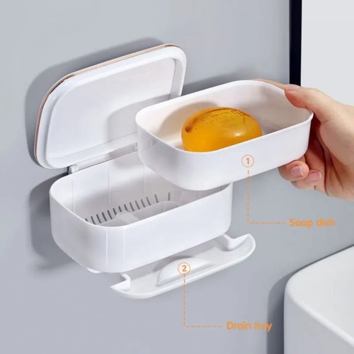 Wall-Mounted Soap Dish With A lid And Drainiing Tray Wall-Mounted Soap Dish With A lid And Drainiing Tray