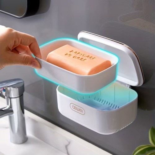 Wall-Mounted Soap Dish With A lid And Drainiing Tray Wall-Mounted Soap Dish With A lid And Drainiing Tray
