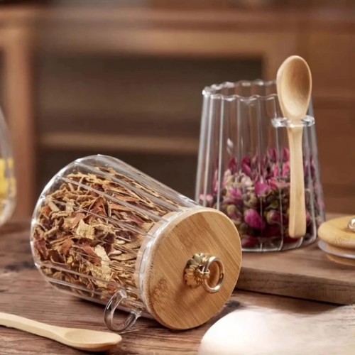 Glass Storage Jar with bamboo Lid/Spoons