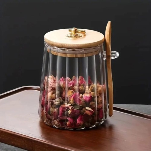 Glass Storage Jar with bamboo Lid/Spoons Glass Storage Jar with bamboo Lid/Spoons
