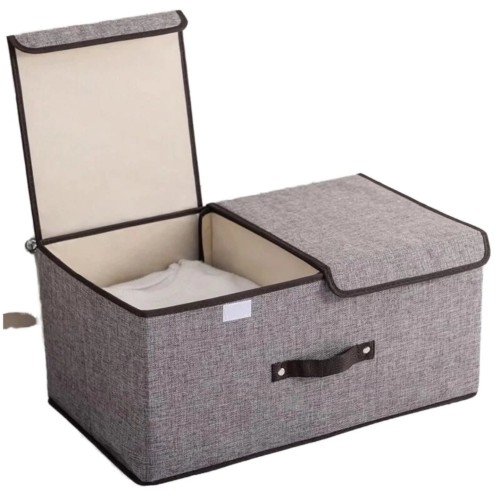 Foldable Cotton Linen Closet Storage Box with Double Cover Organizer
