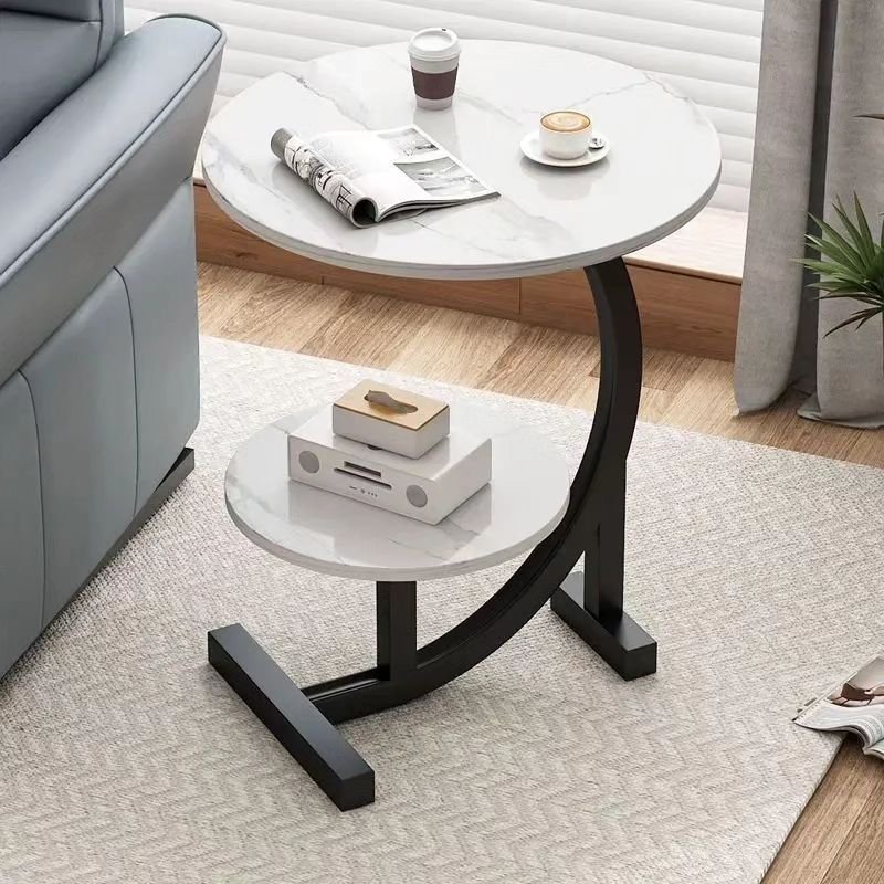 Nordic Luxury Double Layer Side Table – Modern Round Accent Table for Living Room & Bedroom