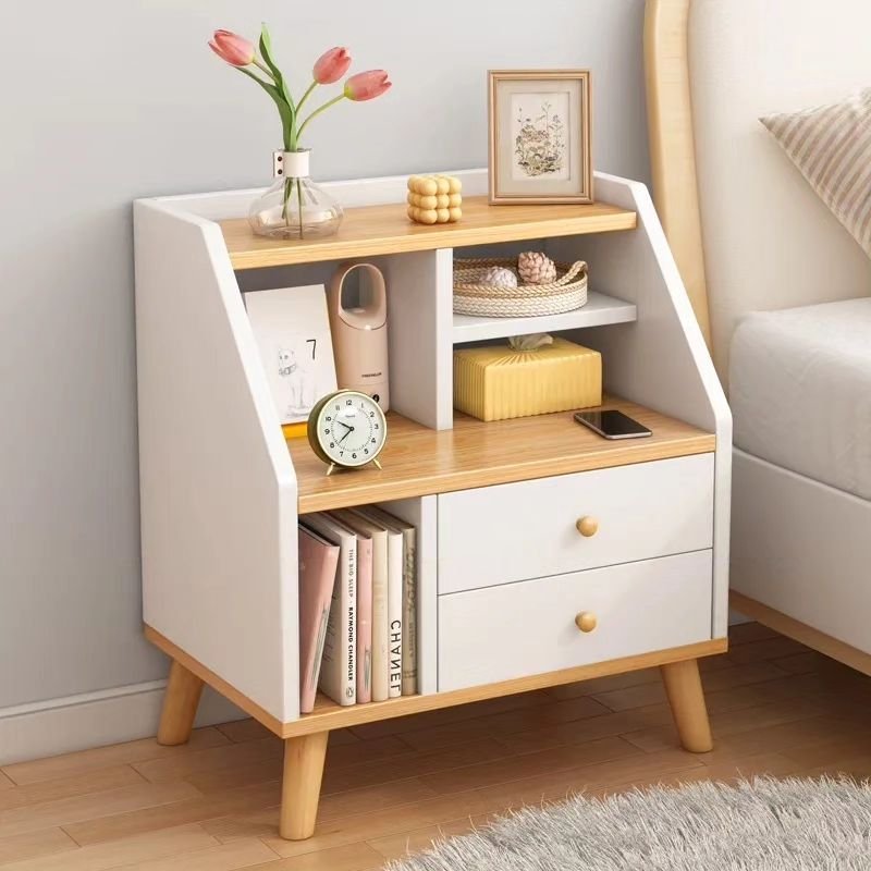 Modern Bedside Table with Compartments and Two Drawers – Elegant Nightstand for Organized Bedrooms