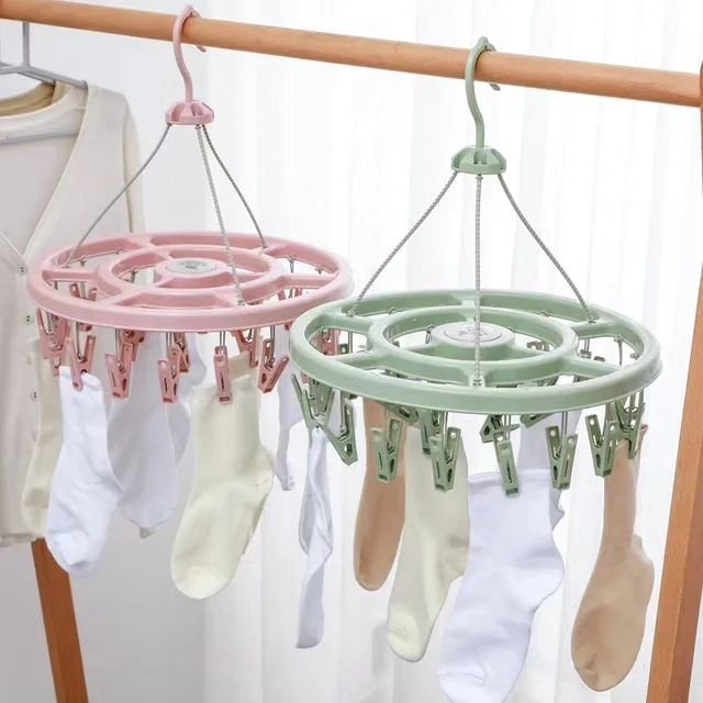 Durable Round Clips Clothes Hanger – 360° Rotating Laundry Drying Rack with 20 Pegs (Multi-Color Options)