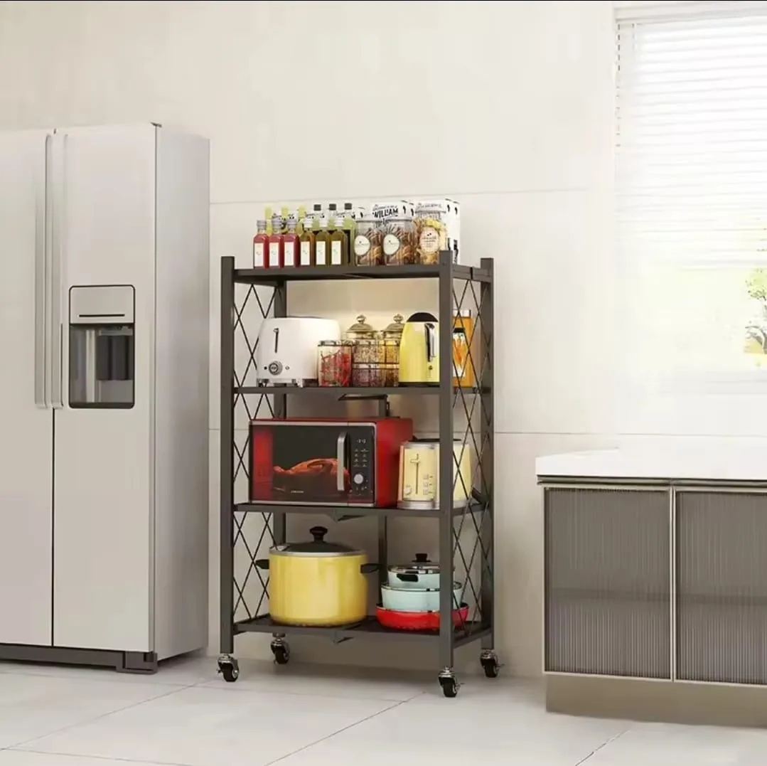 Foldable Kitchen Rack – 4 Layer Carbon Steel Space-Saving Storage Shelf