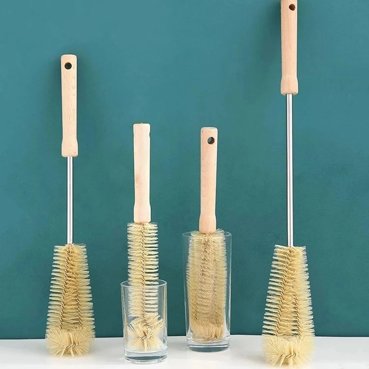 4pcs Long Wooden Handle Bottle Cleaning Brushes