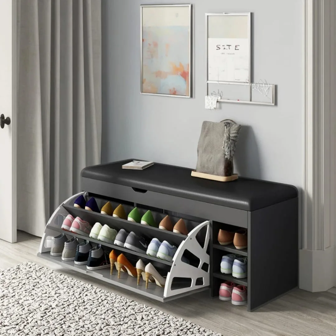 Modern Bucket Flip Shoe Cabinet with Cushioned Seat – Stylish Storage for Your Home